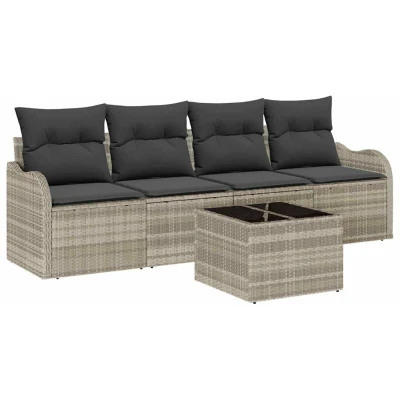 Image of vidaXL 5 Piece Garden Sofa Set with Cushions Light Grey Poly Rattan