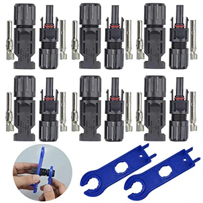 Image of QitinDasen 6 Pairs Professional Solar Panel Cable Connector, Male Female Waterproof Photovoltaic with Connector Spanner, for System