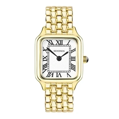 Image of Sekonda Classic Monica Ladies 22mm Quartz Watch in White with Analogue Display, and Gold Alloy Strap 40661