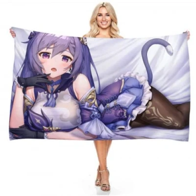 Image of IMFLY Genshin Impat, Beach Towel, Bath Microfibre 70 x 150 cm, Children&#039;s Towel with Name, Anime Bathrobe (C, 100 200 cm)
