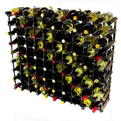 Image of Classic 90 Bottle Dark Oak Stained Wood and galvanised Metal Wine Rack Ready Assembled