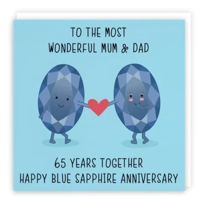 Image of Hunts England Large Mum And Dad 65th Anniversary Card To A Wonderful &amp; 65 Years Together Happy Blue Sapphire Iconic Collection 210 x mm