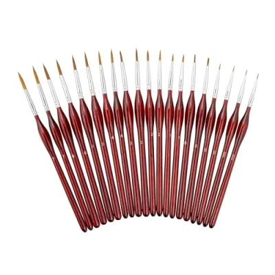 Image of Relaxdays Detail Bristle Brushes, 20 Piece Set, Acrylic, Oil &amp; Watercolours, Hobby School, Nylon, Painting, Natural, Wood, 19.5 x 1 cm