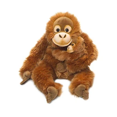 Image of WWF WWF16112 16112 World Wildlife Fund orang utan Orangutan Mother with Baby, realistically Designed Plush Toy, Approx. 25 cm Tall and Wonderfully Soft, Brown