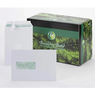 Image of Basildon Bond C5 Recycled White 120gsm Window Peel &amp; Seal Pocket, Box 500 Envelopes,J80119
