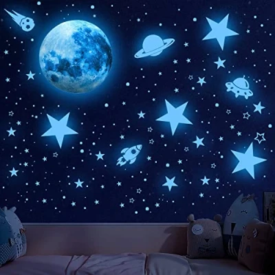 Image of 603Pcs Glow in The Dark Stars Stickers, Ceiling, Moon and Wall Decals Planets Solar System Stickers for Kids Boys Sticker Nursery Bedroom Living Room (Blue)