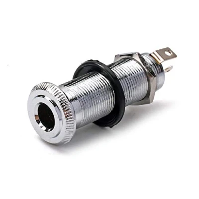 Image of Alnicov Cylinder Clip End Pin Mono Panel Output Jack Socket For Electric Guitar Bass 6.35MM,Chrome