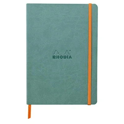 Image of RHODIA 117377C Water Soft Notebook A5 Lined 160 pages Clairefontaine Ivory Paper 90 g/m Bookmark, Elastic Closure Faux Leather Cover Rhodiarama Collection
