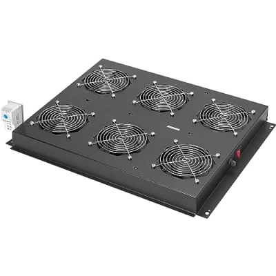 Image of DIGITUS roof fan unit for server rack of the Unique series, 6x fan, thermostat, black (RAL 9005)