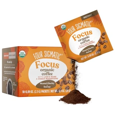 Image of Organic Mushroom Coffee by Four Sigmatic Arabica Instant Singles with Lion&#039;s Mane, Chaga and Rhodiola Mix for Better Focus Immune Support 10 Packets