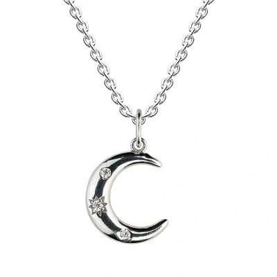 Image of Dew Sterling Silver Moon with Cubic Zirconia detail Necklace