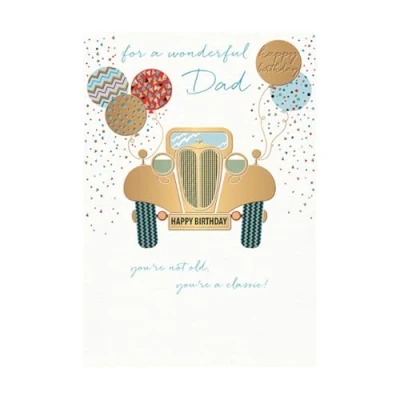 Image of Wonderful DAD Happy Birthday Card Classic Car 8.5 x 6 Inches Words and Wishes