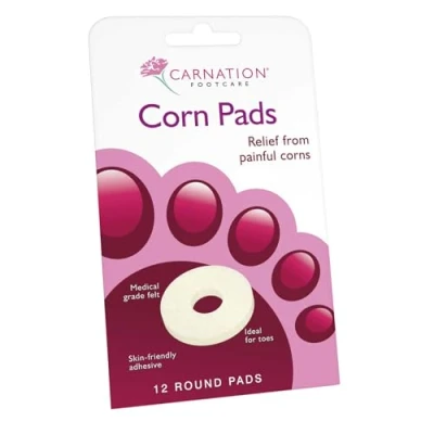 Image of CARNATION Round Corn Relief Pads. Medical Grade Felt, Ideal for Toes, Skin Friendly Adhesive. Multipack, 3 Packs x 12 Pads, 36 Pads in Total