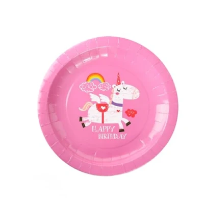 Image of Unicorn Birthday Party TABLEWARE Decorations for 16 Guests, Plates Cups Napkins Tablecloth Happy Banner Kids Themed Supplies (16 Paper Plates)
