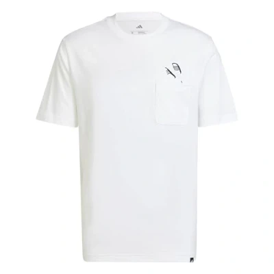 Image of adidas Men&#039;s Lounge Slides Graphic Pocket T Shirt, White, S