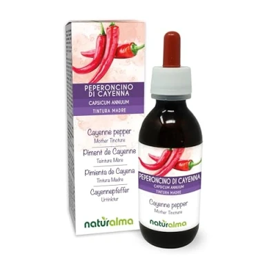 Image of Cayenne Pepper (Capsicum annuum) Fruits Alcohol Free Mother Tincture Naturalma Liquid Extract Drops 120 ml Food Supplement Vegan