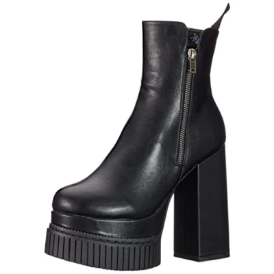 Image of LAMODA Women&#039;s Crew Mid Calf Boot, Black PU, 6.5 UK