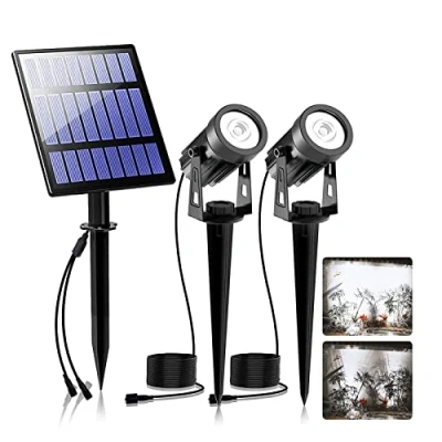 Image of T SUNUS Solar LED Spot Lights, Waterproof Outdoor Spotlight for Backyard Landscape Driveway Patio Gardens Lawn,Dusk to Dawn Auto On Off (6000K Daylight)