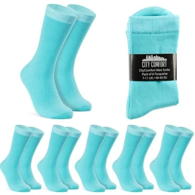 Image of CityComfort Mens Calf Socks, Breathable Crew Socks Multipack Gifts (Turquoise 6 Pack)