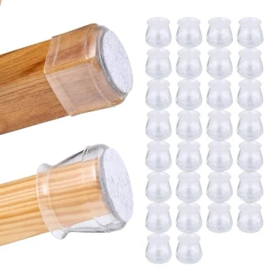 Image of Relaxdays Leg Cap Set of 32, Felt Chairs, Round Protectors Against Scratches, Glides, Transparent, Fibreboard, 15 x 40 23 cm
