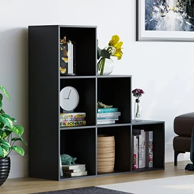 Image of Vida Designs Durham Staircase Bookcase Shelves Storage Organiser Living Room Furniture (6 Cube, Black)