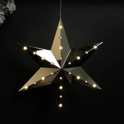 Image of 20cm Battery Operated Light up Hanging Christmas Shooting Star Bauble in Gold with LEDs
