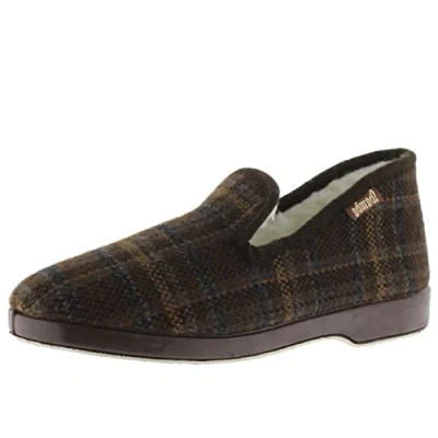 Image of victoria Wamba Confortable Plaid Slippers &amp; Sheepskin Interior Matching Sole 202001 for Men Marron 44