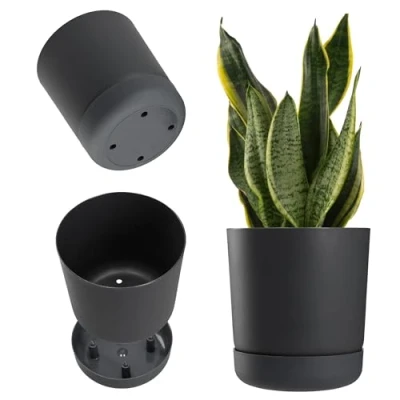 Image of KADAX Flower Pot with Saucer, Plastic Plant Pot, Minimalist Planter, Decorative for Flowers, Cacti and Herbs (25 cm, Anthracite)