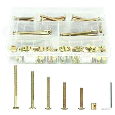 Image of KBNIAN 101 Pcs M6 Bolts and Nuts Set,Zinc Plated Hex Socket Cap Screws Crib Barrel Assortment Kit Furniture Bolt with A Key for Beds Chairs (M6 x 40/50/60/70/80mm)