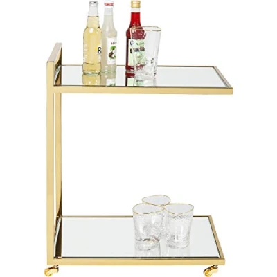 Image of Kare Design Bar trolley Classy, Gold, Glass mirrored, steel, modern, luxury, drinks for living room, bedroom, kitchen, 64x50x33cm (H/W/D)
