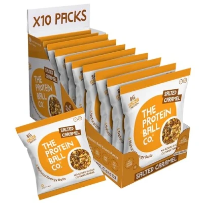 Image of Protein Balls Salted Caramel Flavour by The Ball Co 100% Natural Plant Based Vitamin Enriched Snacks 10 x 45g Bags High Fibre, No Added Sugar, Gluten Free, Artificial Sweeteners