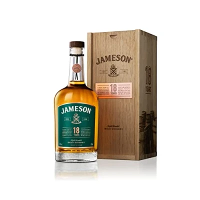 Image of Jameson 18 Year Old Triple Distilled Irish Whiskey with Giftbox 46% ABV 70CL Premium Matured in Oak Casks Finished Virgin American Barrels Wood &amp; Spicy Toffee Notes