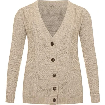 Image of WearAll Womens Cable Knitted Button Cardigan Long Sleeve Ladies Boyfriend Top Stone 20 22