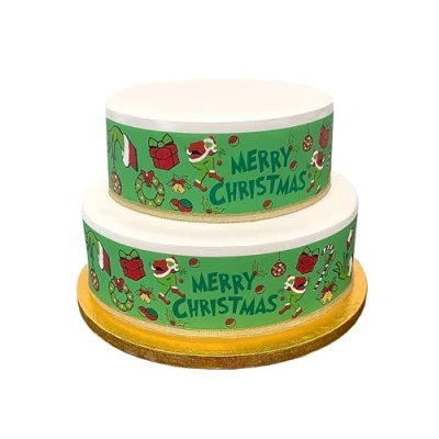 Image of A4 Edible Decor Icing Sheet Christmas Grinch Themed Border Cake Topper Decoration