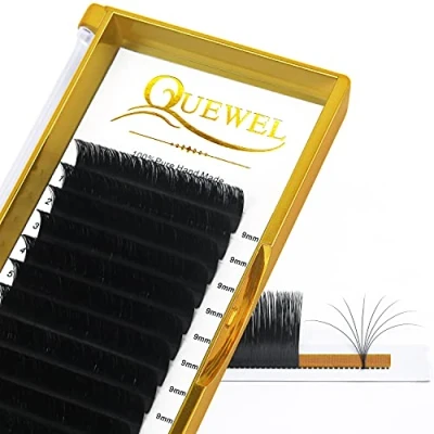 Image of Easy Fan Lashes 0.05D Curl 9mm QUEWEL Russian 2D 20D Volume Lash Extensions Self Fanning Eyelash Automatic Blooming (0.05D 9mm)
