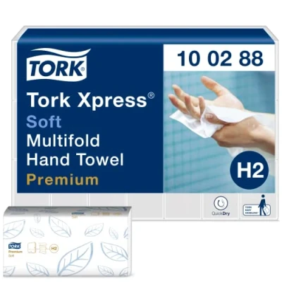 Image of Tork Xpress Soft Multifold Hand Towels Premium Mfold 100288 H2 Paper with High Absorbency Large, 2 Ply, White 21 x 110 Sheets