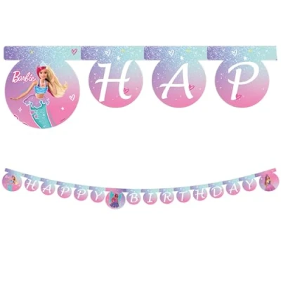 Image of Barbie FSC Paper Party Letter Happy Birthday Banner