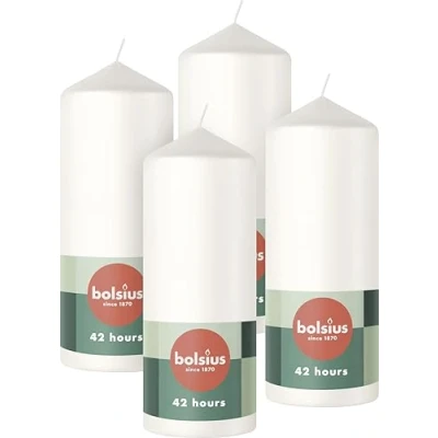 Image of Bolsius Smooth Pillar Candles White 4 Pack 15 x 6 cm Decorative Household Length Burning Time 42 Hours Unscented Includes Natural Plant Wax Without Palm Oil