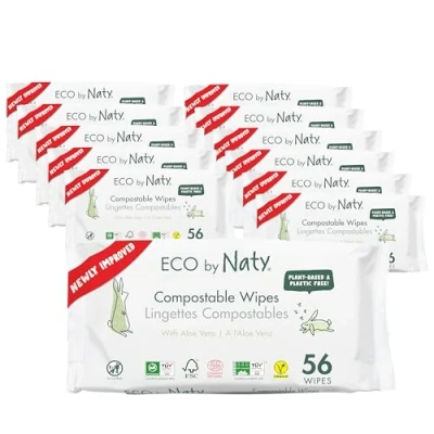 Image of Eco by Naty Aloe Vera Baby Wipes, 672 count, Plant based Compostable 0% plastic. No nasty chemicals, (Pack of 12)
