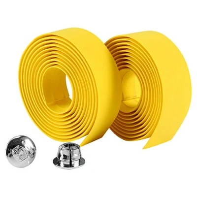 Image of VGEBY1 2Pcs Bicycle Handlebar Tape, Rubber Foam Road Bike Handle Bar Wrap Cycling Tape with 2 Plugs(Yellow)