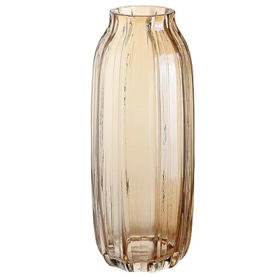 Image of Large Amber Glass Vase for Flowers Ribbed Tall Gold Floor 32cm Decorative Vases Home Table Centerpieces Decor and Farmhouse(Brown 32cm)
