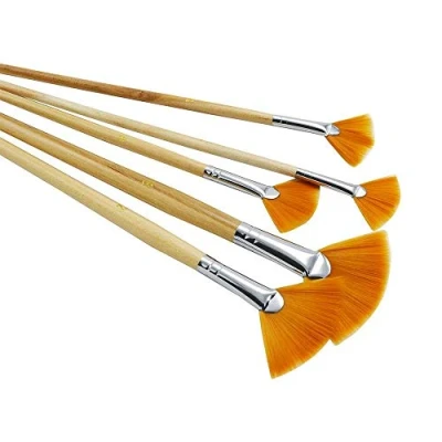 Image of Fan Acrylic Paint Brush Set: 5pcs Artist Paintbrushes for Oil, Watercolour, Acylic Oil Painting Brushes Beginners, Artists, Professionals
