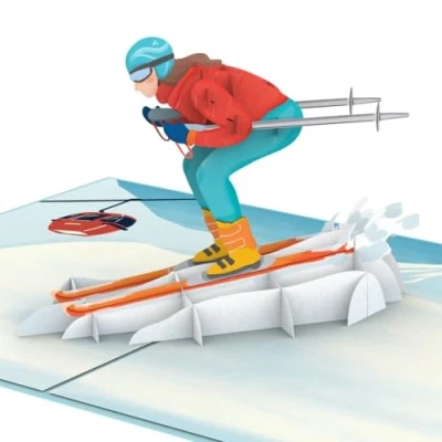 Image of papercrush® Pop Up Card Skier Funny 3D Voucher for Women (Girlfriend, Mum, Wife), Ski Holidays, Handmade Gift Christmas, Winter Birthday