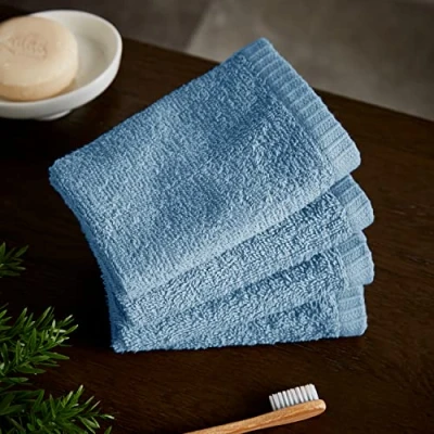 Image of Catherine Lansfield Quick Dry Cotton 4 Pack Face Cloth Blue