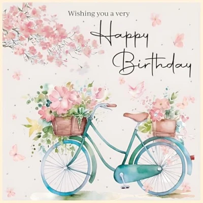 Image of Female Birthday Card for Her General Women Special Finish and Embellishments Floral Bicycle Design Made in the UK Eco Friendly