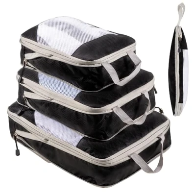 Image of Suitcase Organiser Packing Cubes Compression Set Waterproof Bags for Suitcases Travel Essentials Expandable Pack Hand Luggage, Black,