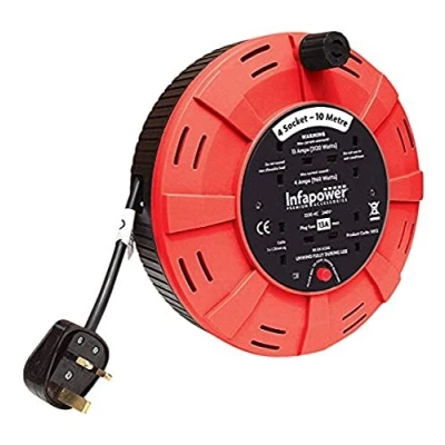Image of INFAPOWER X812 4 Socket 13 A 10 m Cable Drum, Black