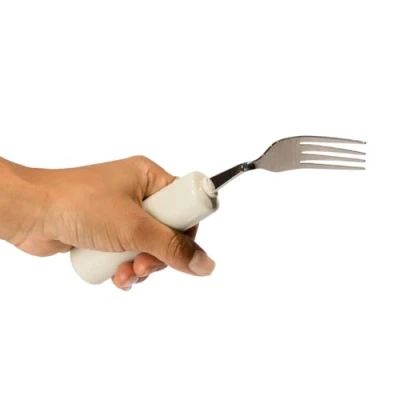 Image of HOMECRAFT Queens Cutlery, Left Handed Fork, Angled, Built Up Handle, Daily Eating Aid, Limited Wrist Movement, Weak Grip, Elderly, Disabled, One Handed, Adaptive Stainless Steel Utensils