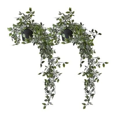 Image of Relaxdays Hanging Artificial, Set of 2, Fake Flowers, Plastic Ivy Plants, Decoration, HxD: 60 x 20 cm, Green/Black, Polyester, cm