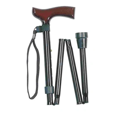 Image of Black Adjustable Folding Walking Stick Burgundy Handle